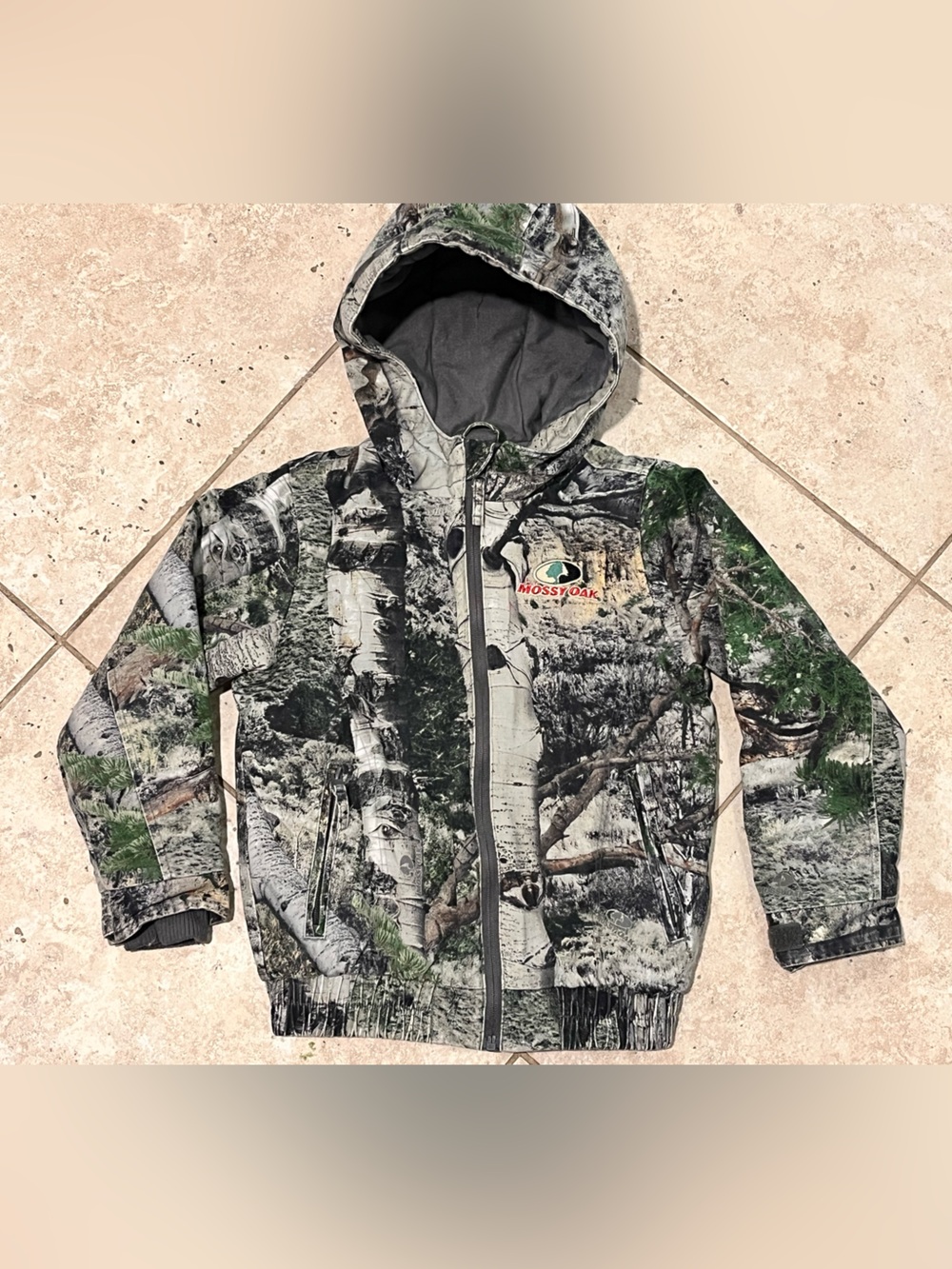 Mossy Oak Camo Canvas Full Zip Hooded Insulated Boys S Small 6-7 EUC $90
